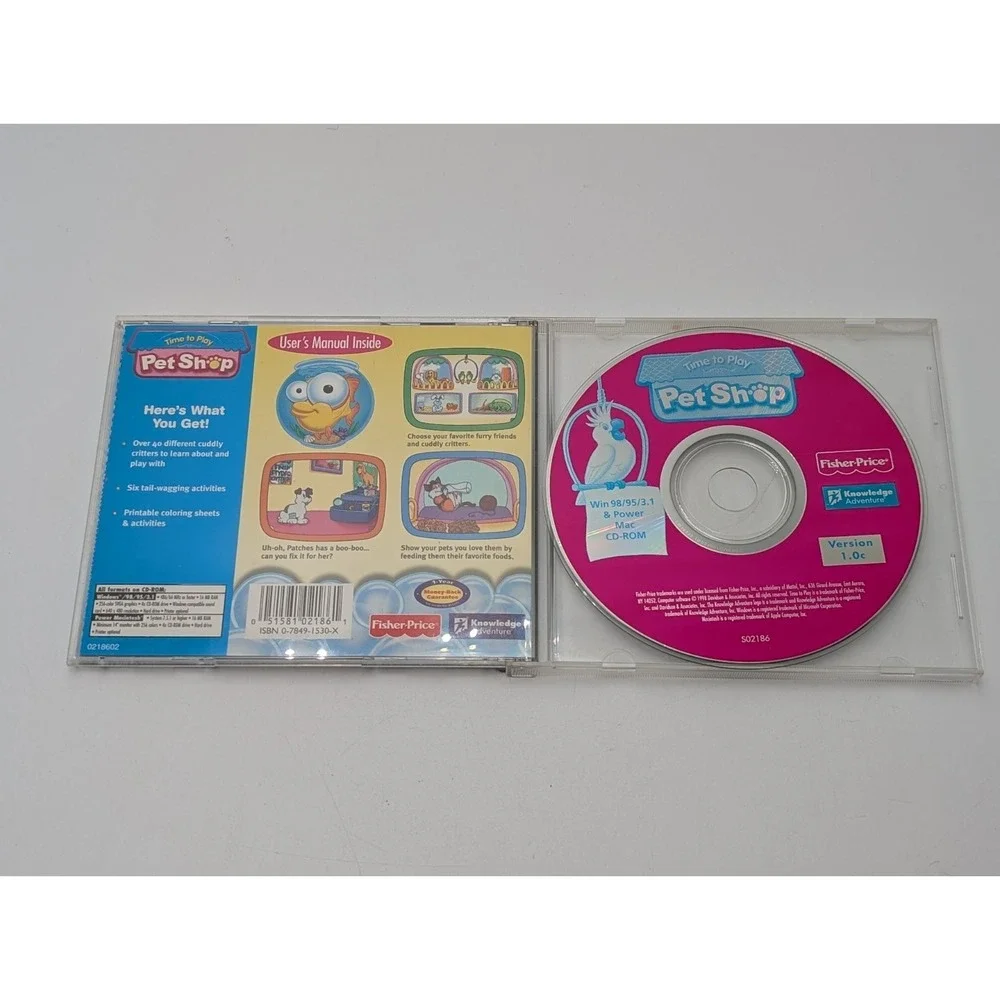 Fisher-Price Time to Play Pet Shop PC CD learn animal feed clearn care vet game!